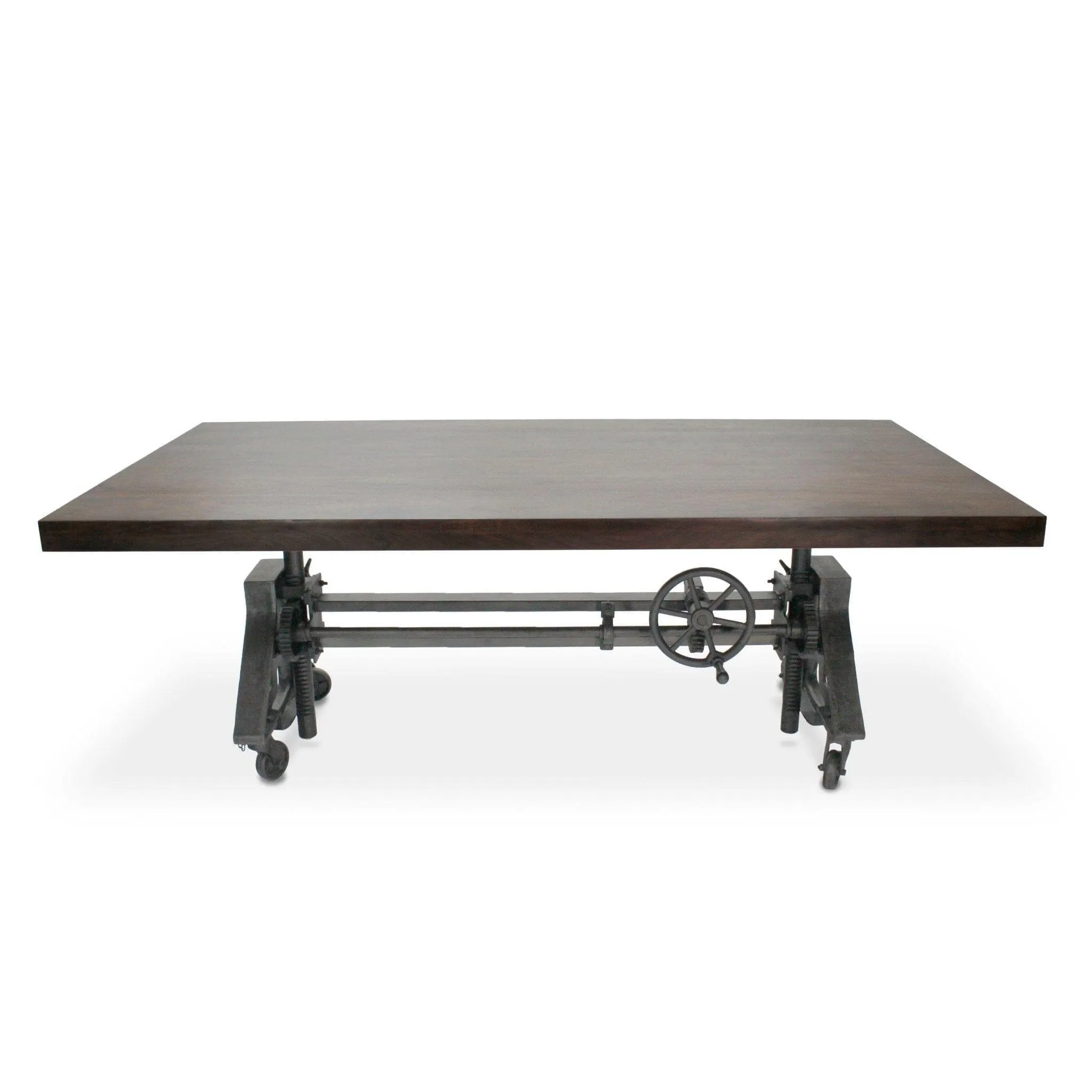 Otis Steel Dining Table - Adjustable Height - Iron Base - Casters - Walnut