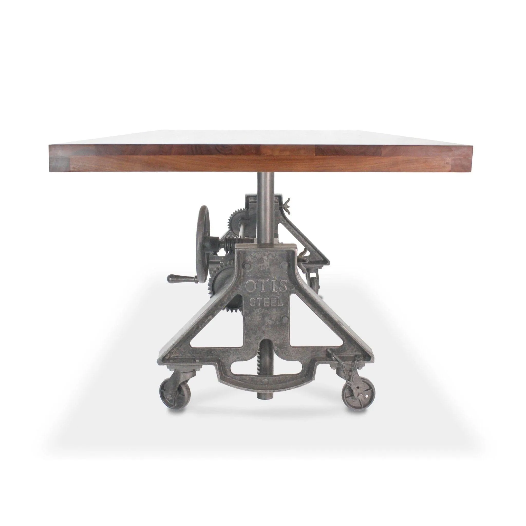 Otis Steel Dining Table - Adjustable Height - Iron Base - Casters - Walnut