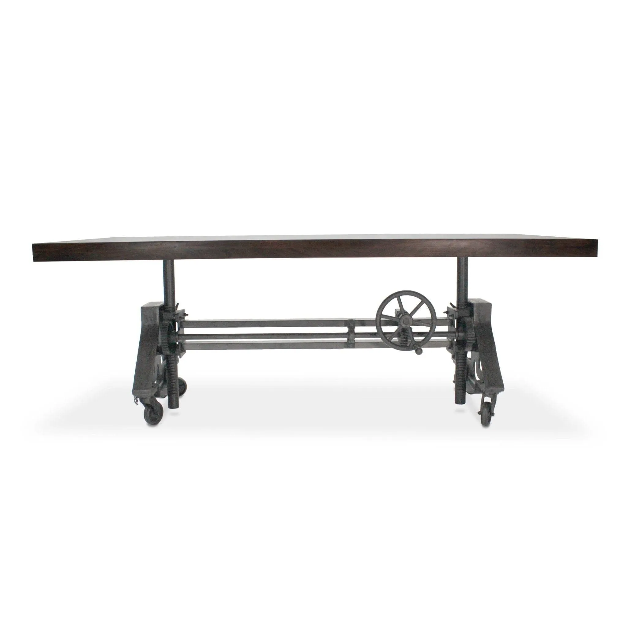 Otis Steel Dining Table - Adjustable Height - Iron Base - Casters - Walnut