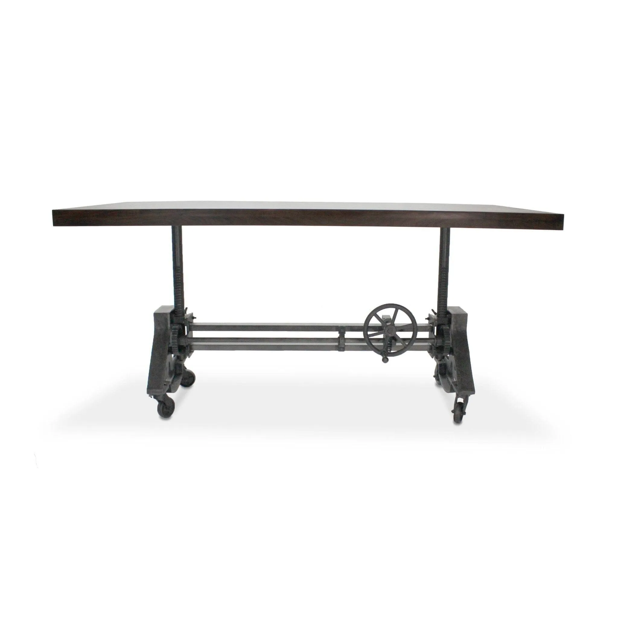 Otis Steel Dining Table - Adjustable Height - Iron Base - Casters - Walnut
