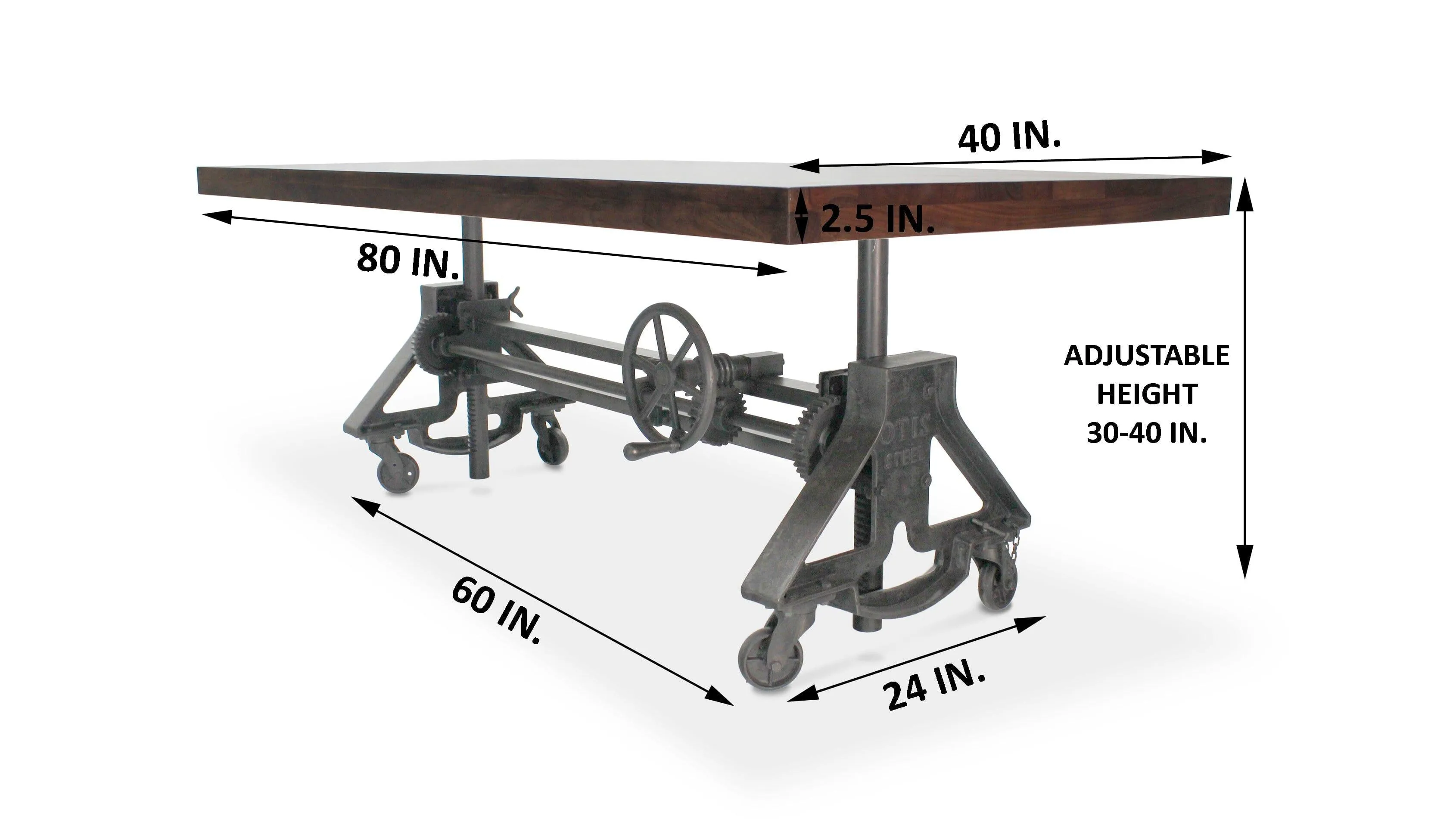 Otis Steel Dining Table - Adjustable Height - Iron Base - Casters - Walnut