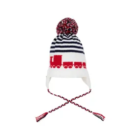 Parrish Pom Pom Hat Worth Avenue White with Nantucket Navy & Trains | Beaufort Bonnet