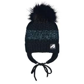 Perlimpinpin Winter Hat With Removable Pompom - Black/Light Grey (With Ears)