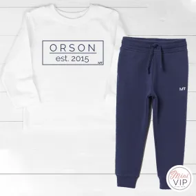Personalised Established Tracksuit Lounge Set - long sleeve t-shirt - Navy/White