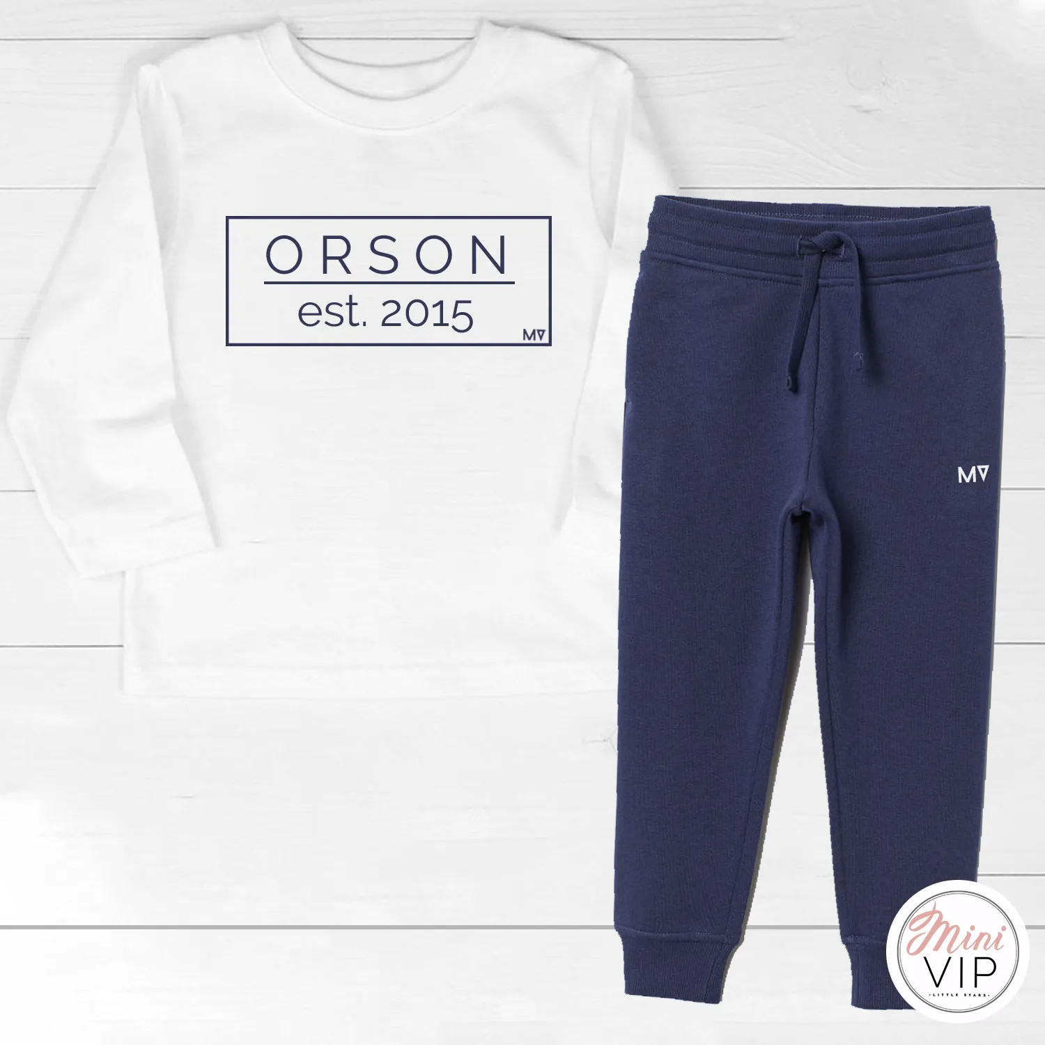 Personalised Established Tracksuit Lounge Set - long sleeve t-shirt - Navy/White