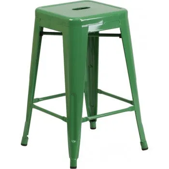 PHOENIX - 24" BACKLESS GREEN METAL BAR STOOL / WOOD SEAT OPTION