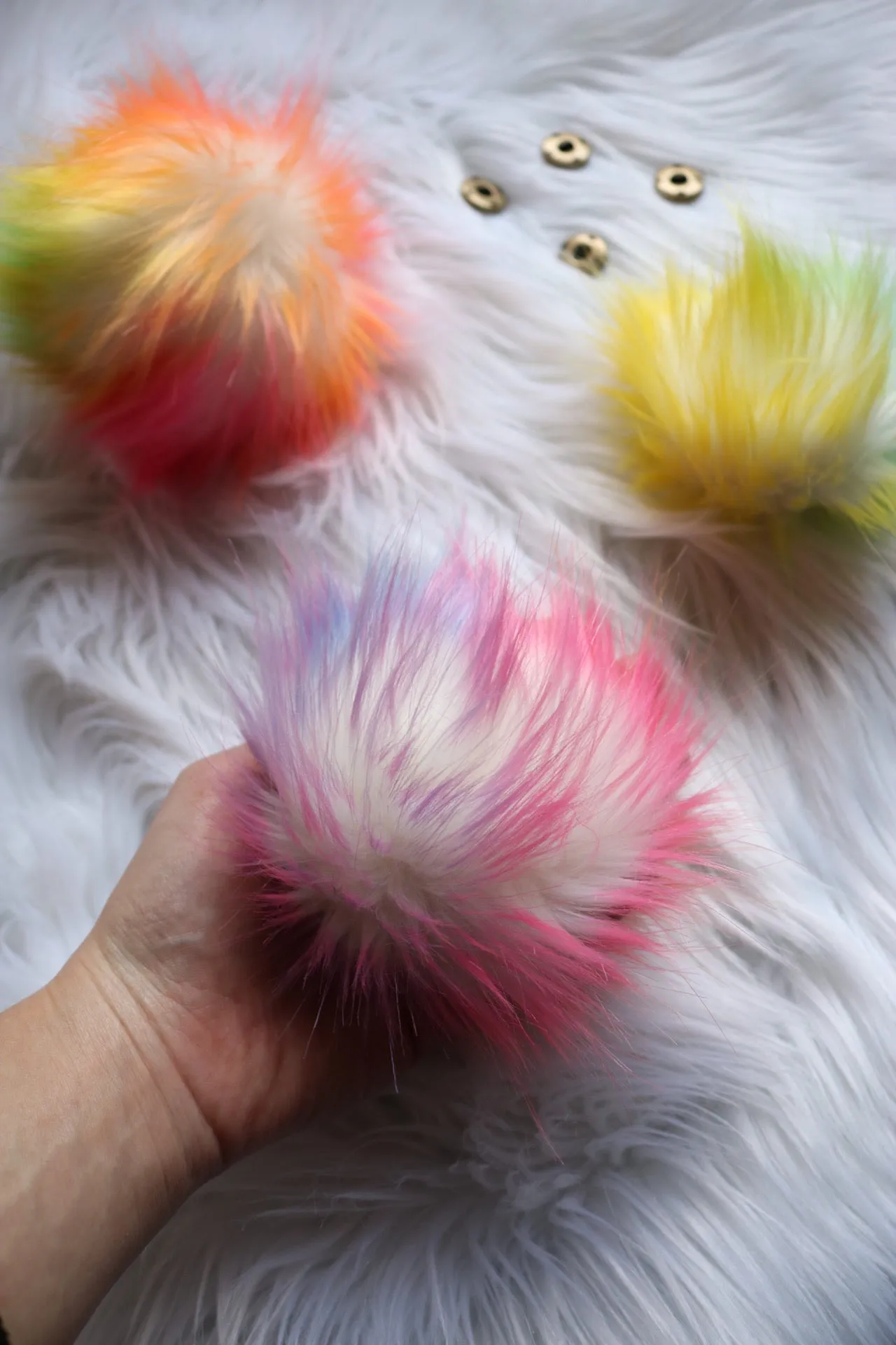 Rainbow Faux Fur Pom-Pom- 3 Sizes Available!