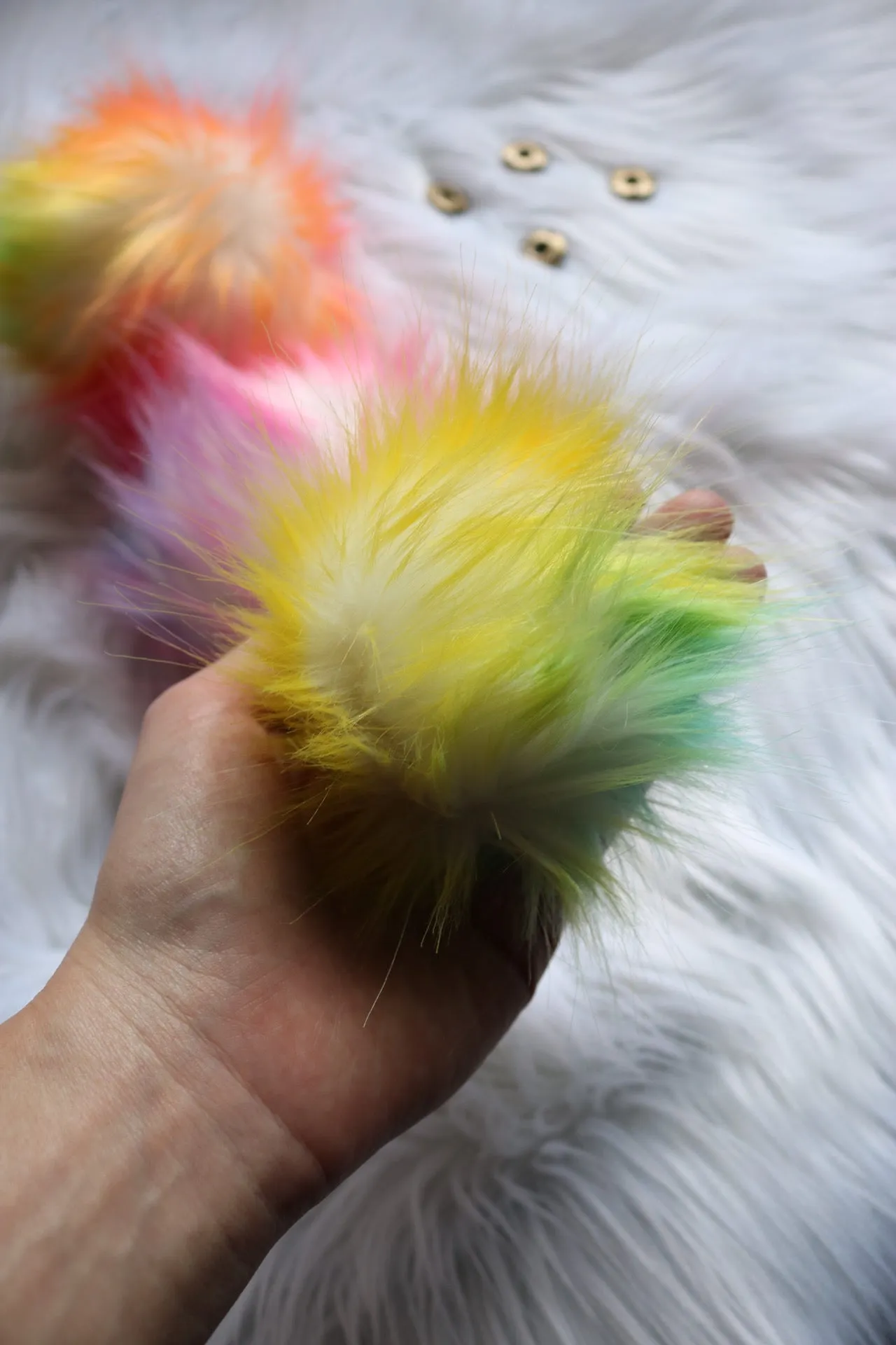 Rainbow Faux Fur Pom-Pom- 3 Sizes Available!