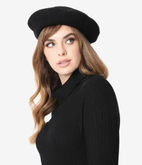 Retro Style Black Wool Beret