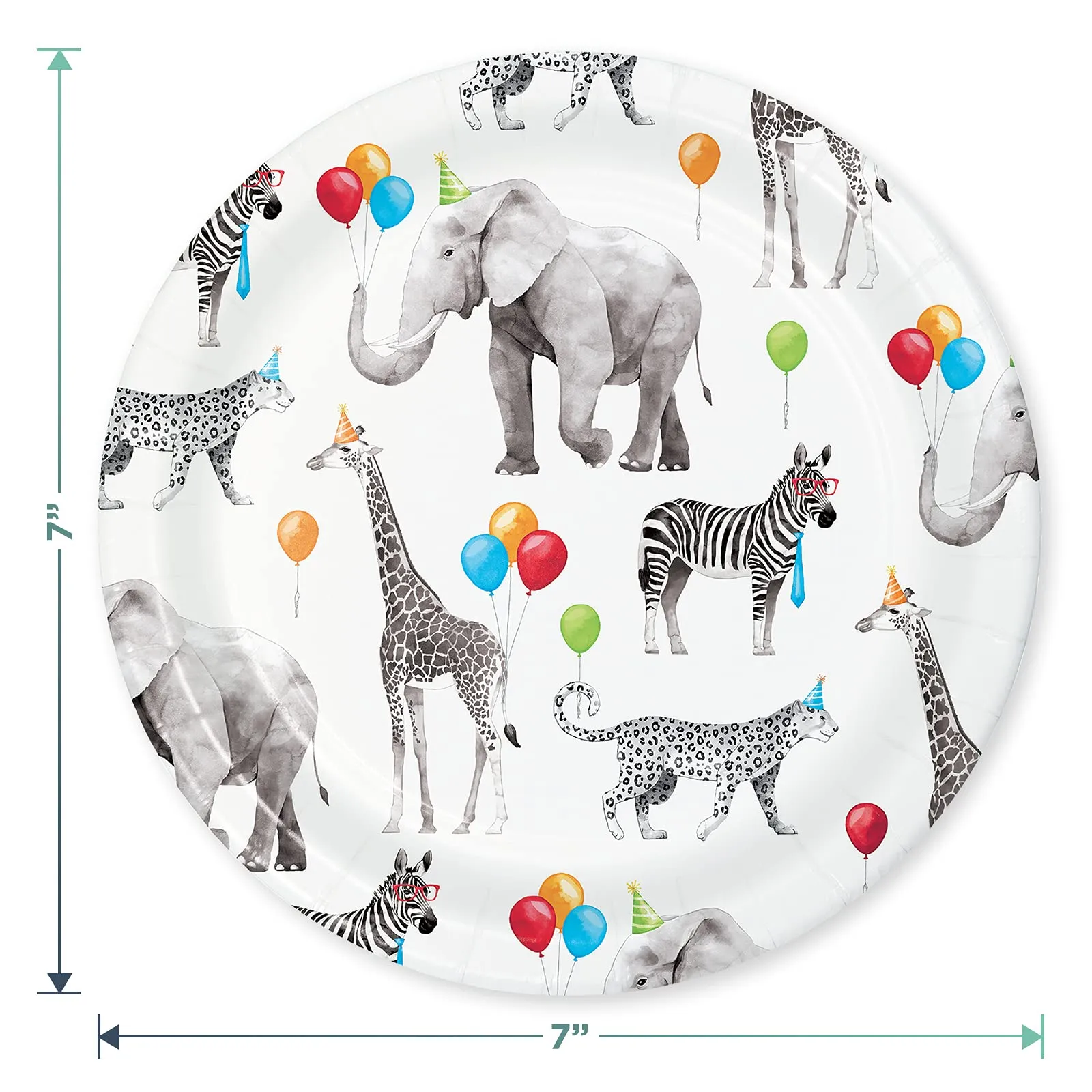 Safari Party Animal Paper Dessert Plates, Napkins, Cups, Table Cover, and Balloons Set (Serves 16)