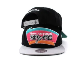 San Antonio Spurs Mitchell and Ness Retro Snapback Hats (Black Gray Green Under Brim)