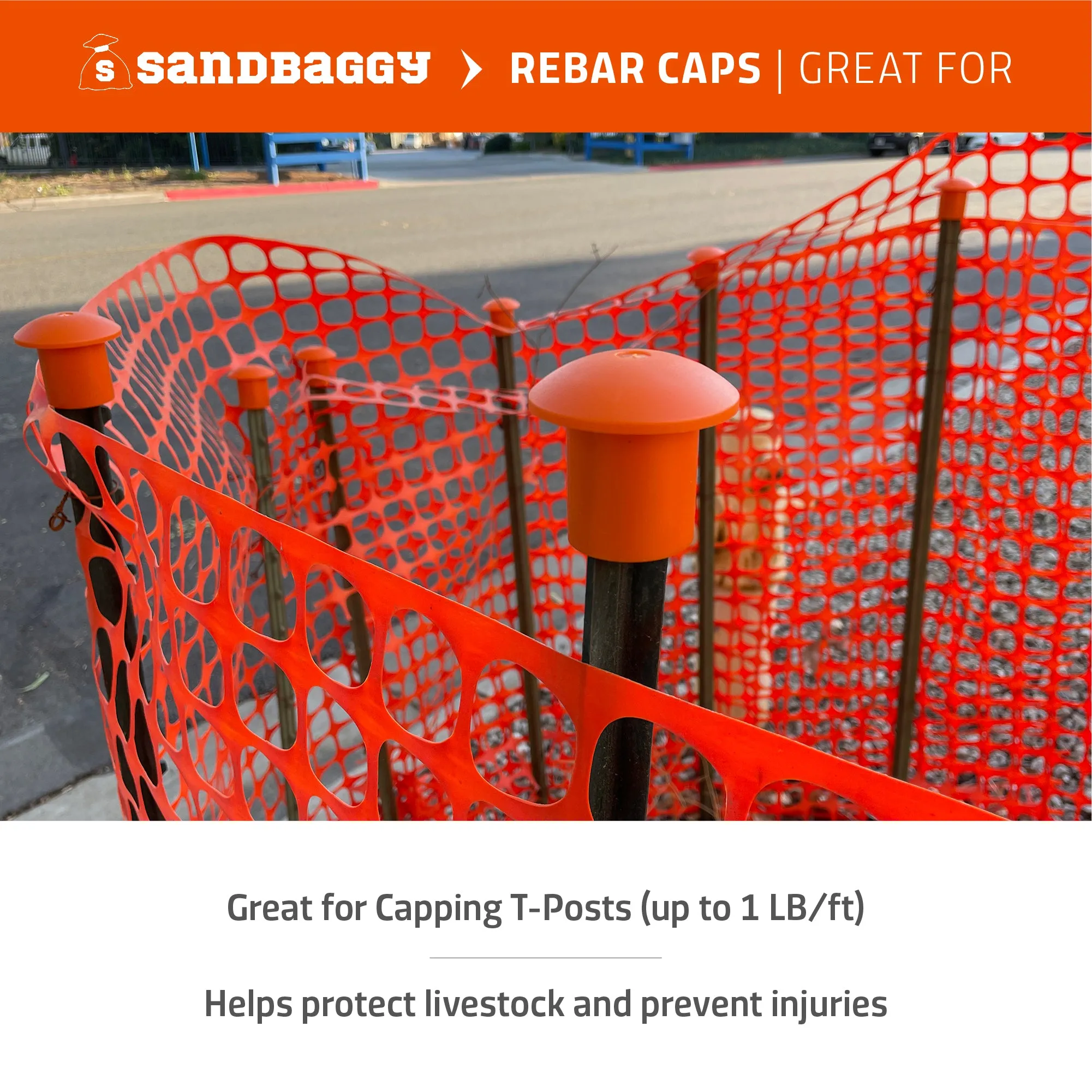 Sandbaggy Rebar Mushroom Safety Caps | For Rebar #3 to #8 | Concrete Stakes | T-Posts Caps