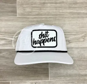Shit Happens on White Retro Rope Hat w/Black Rope