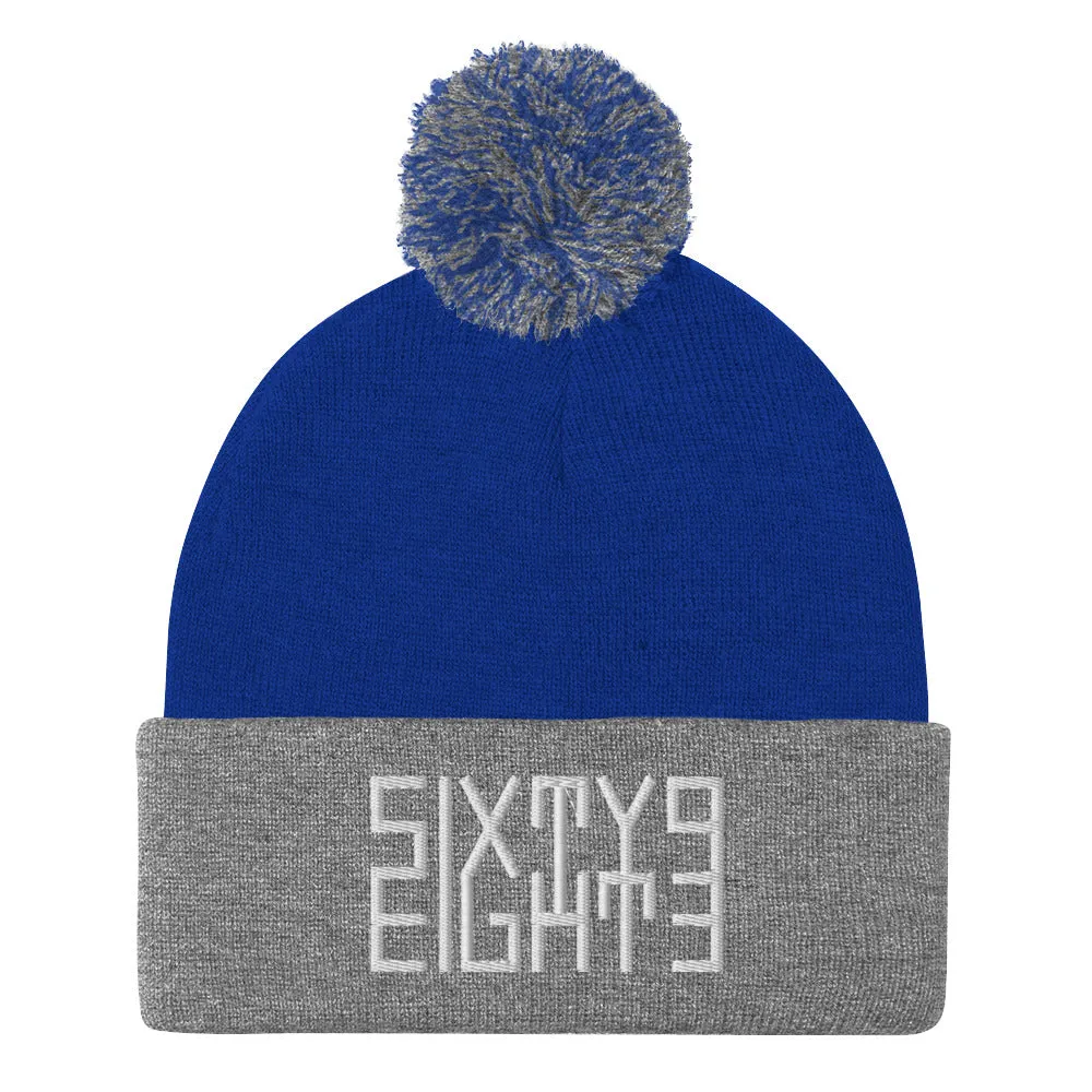 Sixty Eight 93 Logo White Pom-Pom Beanie