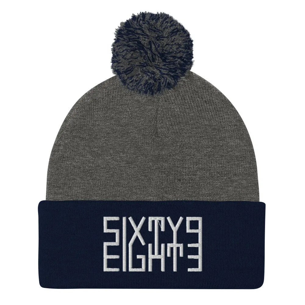 Sixty Eight 93 Logo White Pom-Pom Beanie