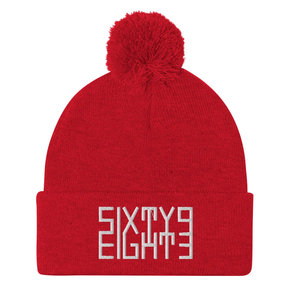 Sixty Eight 93 Logo White Pom-Pom Beanie