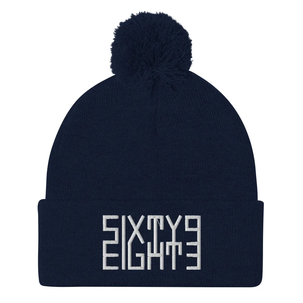 Sixty Eight 93 Logo White Pom-Pom Beanie