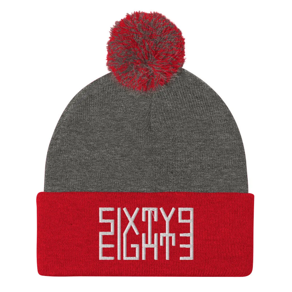 Sixty Eight 93 Logo White Pom-Pom Beanie