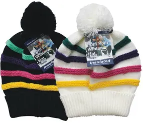 ski hats -stripes pom pom Case of 144