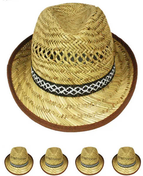 straw fedora with pattern band Case of 72