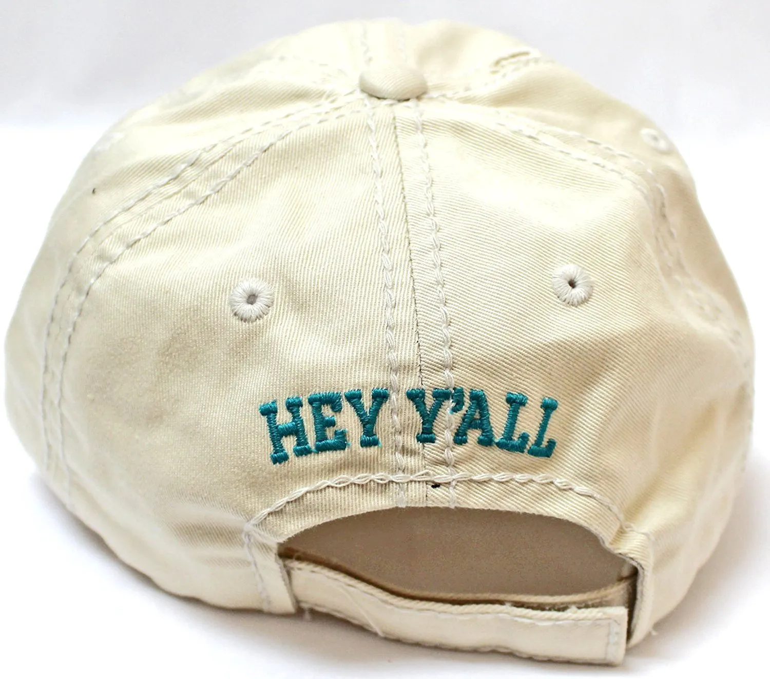SUMMER EXCLUSIVE "Hey Y'all!" Distressed, Vintage Cap Collection--Ivory