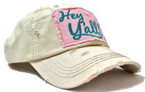 SUMMER EXCLUSIVE "Hey Y'all!" Distressed, Vintage Cap Collection--Ivory