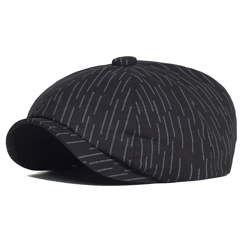 Thin Striped Cotton Newsboy Cap