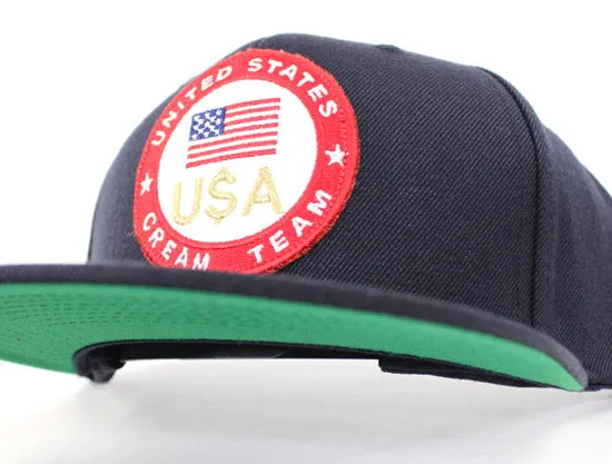 United States CREAM TEAM Snapback Hats (Navy Green Under Brim)