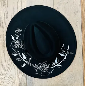 Vegan Felt Hat - XL Brim - Large Roses