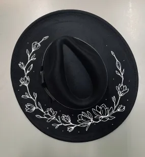 Vegan Felt Hat - XL Brim - Magnolias