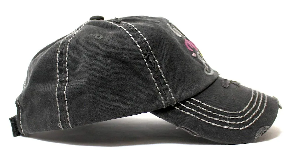 Women's Vintage Baseball Cap Wife, Mom, Boss Crown Diamond Hearts Monogram Embroidery Hat, Graphite Black