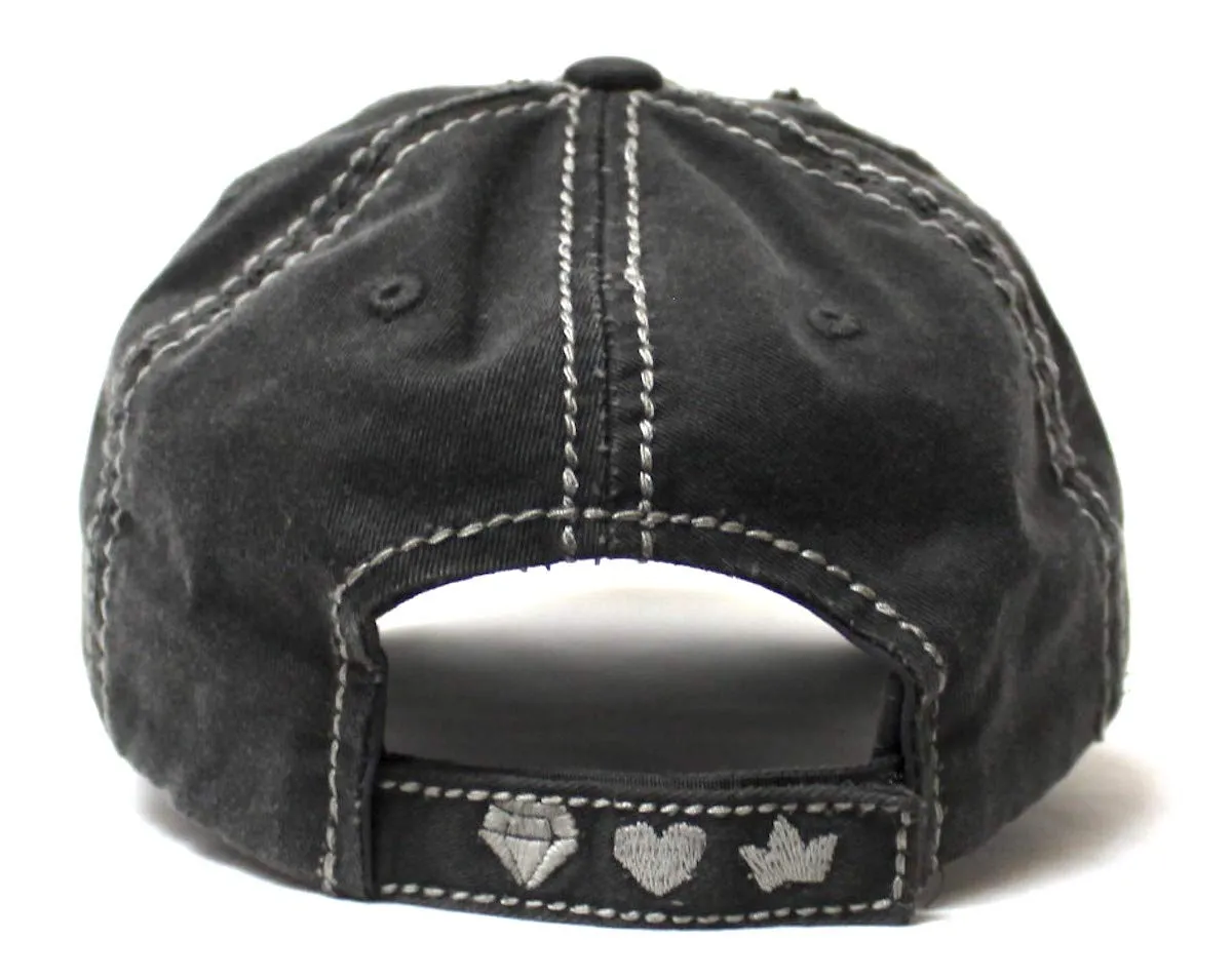 Women's Vintage Baseball Cap Wife, Mom, Boss Crown Diamond Hearts Monogram Embroidery Hat, Graphite Black