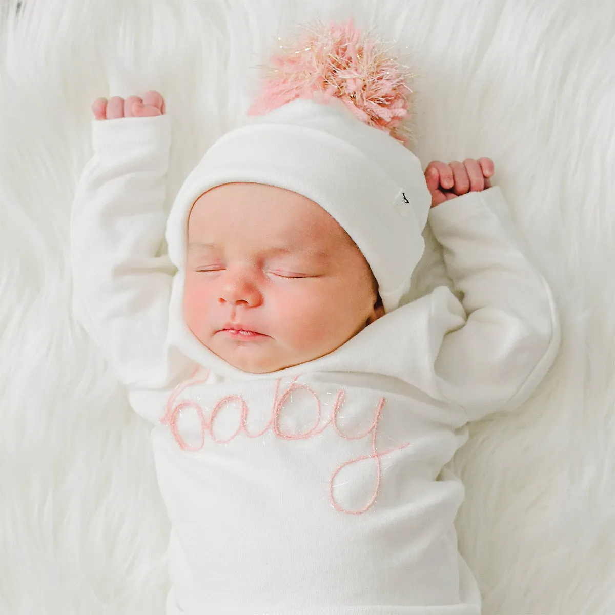 Yarn Pom - Blush Pink / Gold on Cream - Hat