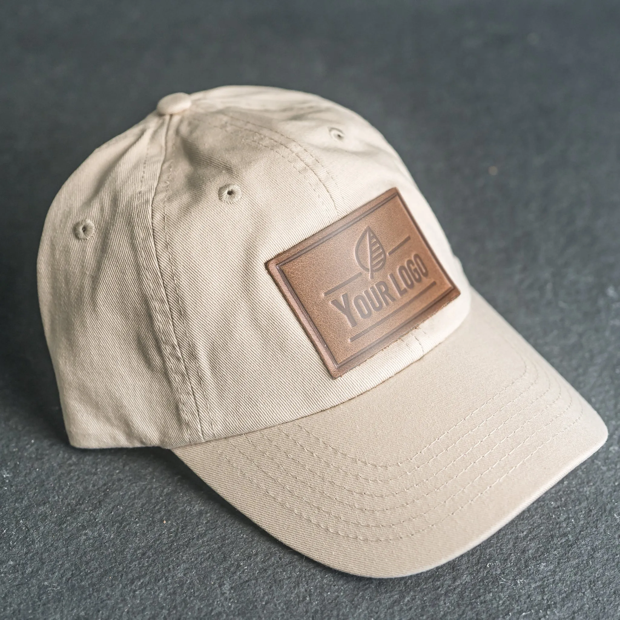 Your Logo on a Leather Patch Unstructured Style Hat