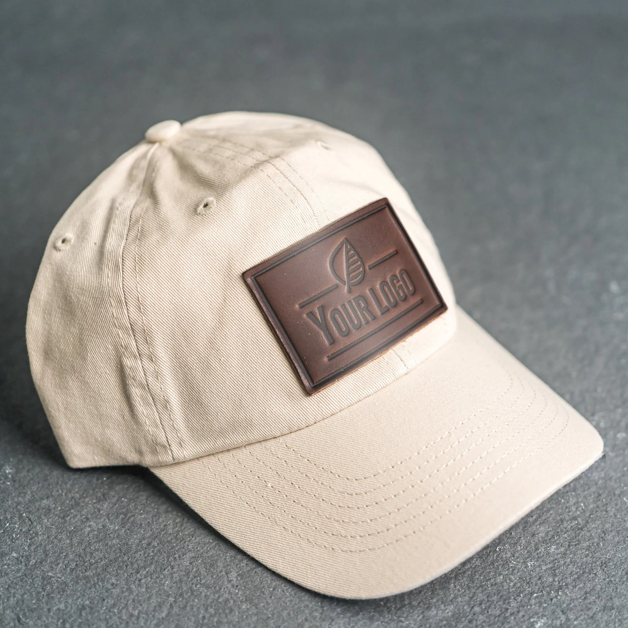 Your Logo on a Leather Patch Unstructured Style Hat