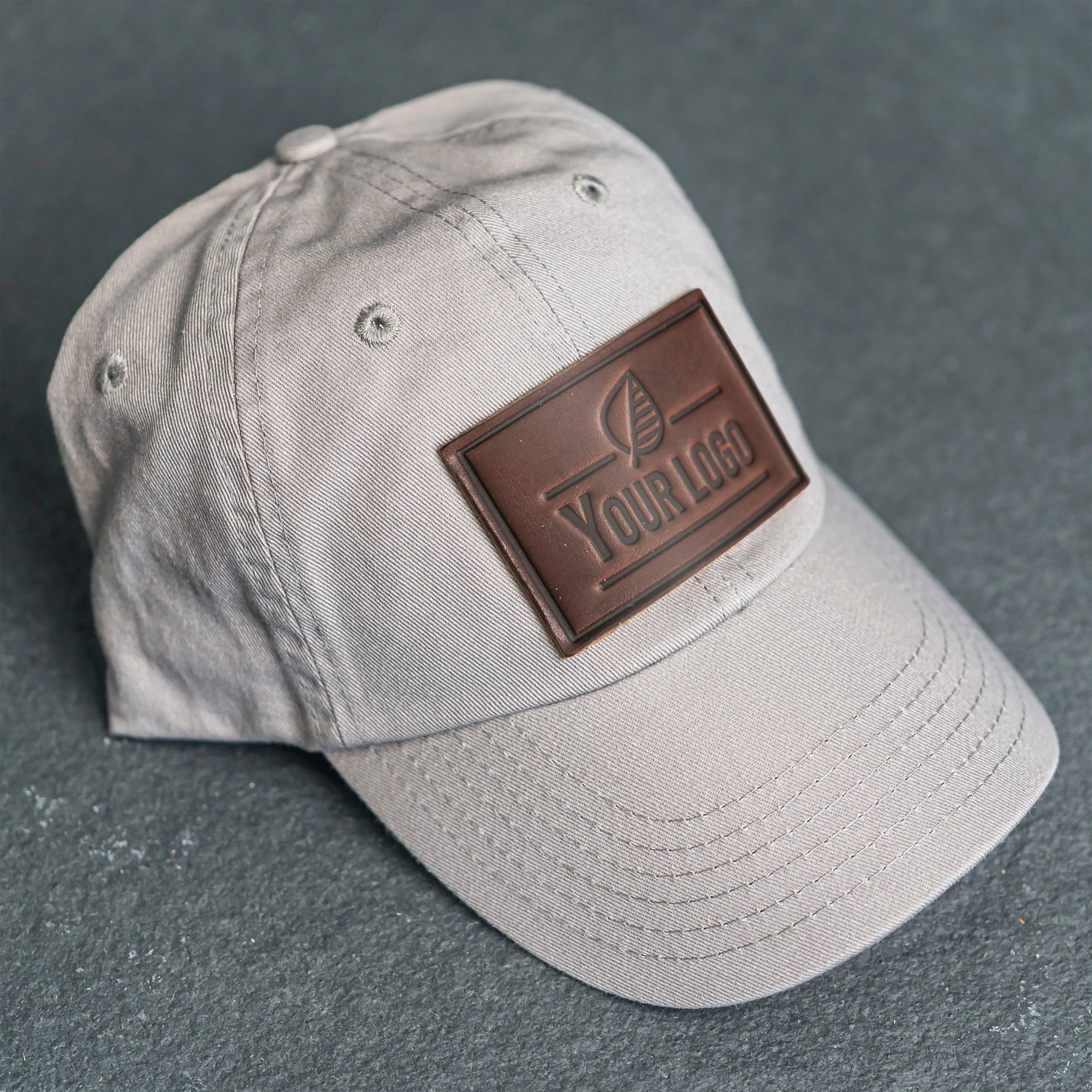 Your Logo on a Leather Patch Unstructured Style Hat