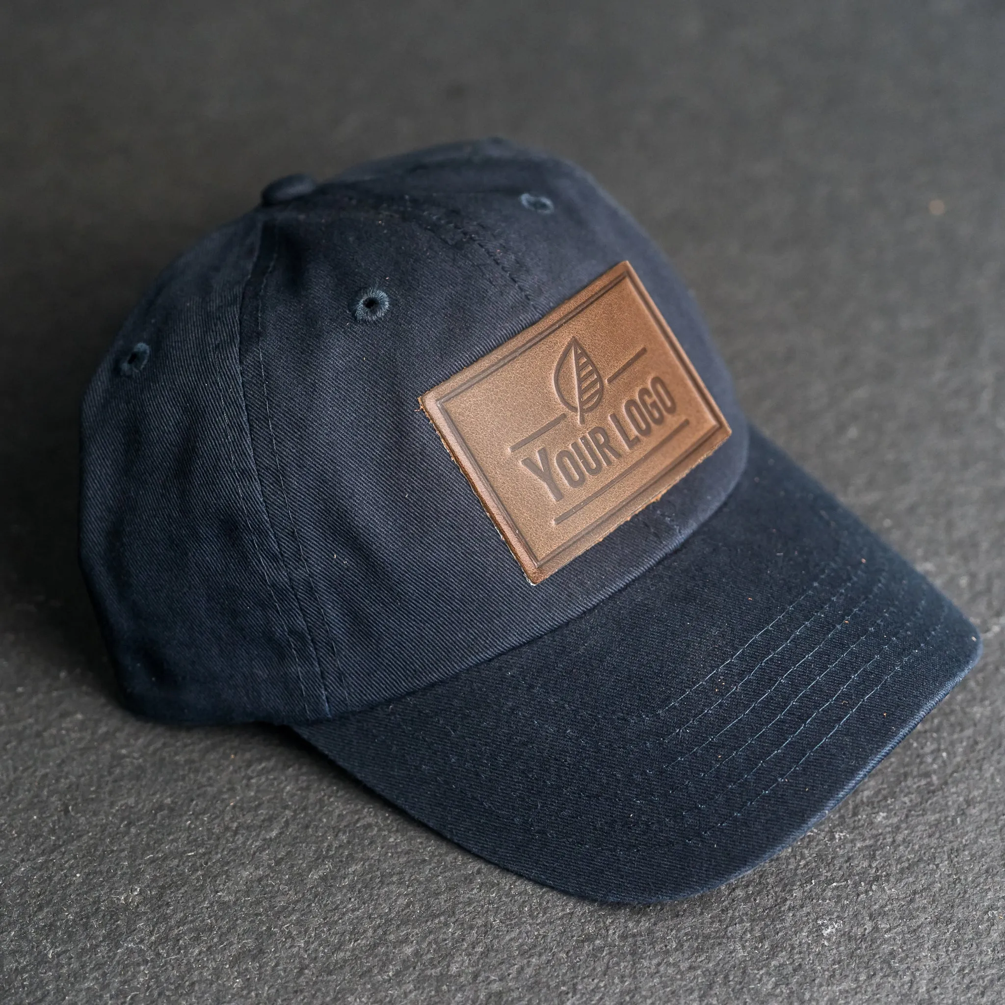 Your Logo on a Leather Patch Unstructured Style Hat