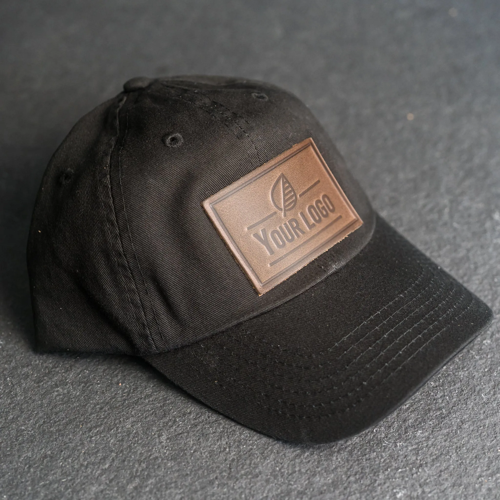 Your Logo on a Leather Patch Unstructured Style Hat